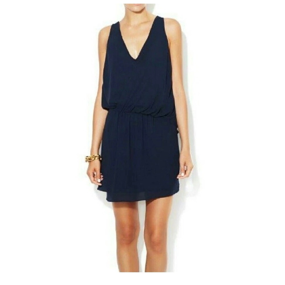 Elizabeth and James Navy Blue Draped Surplice Tiered Mini‎ Dress Size 2
